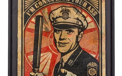 Shepard FAIREY ( OBEY GIANT) (Américain - Né en 1970)Rise Above Cop - 2006Collages réhaussés...