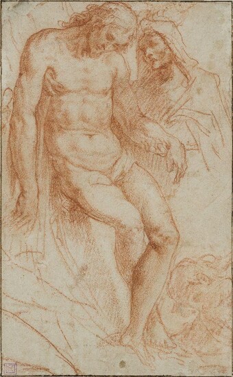 Sienese School, late 16th century- The lamentation of Christ with the Virgin Mary and Mary Magdalene at his feet; red chalk on laid paper, bears collector's mark L.153c (lower left), 22 x 13.2 cm. Provenance: Pierre Olivier Dubault (1886-1968)...
