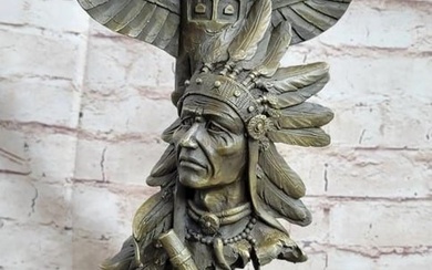 Signed Original Totem Pole Bronze Sculpture - 14" x 7"