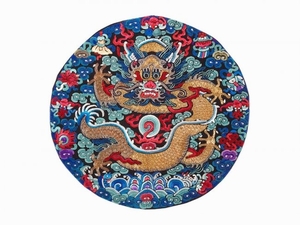 Silk Embroidered Five-Claw Dragon Roundel, 19th Century
