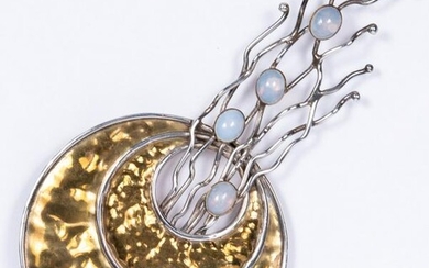 Silver & Brass Moonstone Jellyfish Pin Pendant