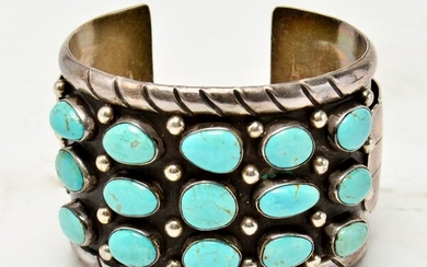 Silver & Turquoise Cuff Bracelet Signed GF