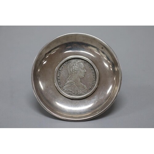 Silver coin dish with insert Austrian Maria Theresa Thaler, ...