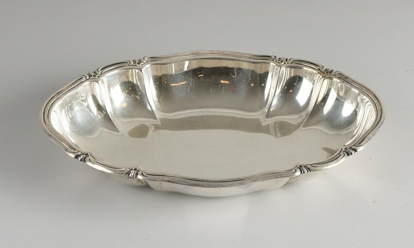 Silver dish, 830/000, oval contoured model with ribs