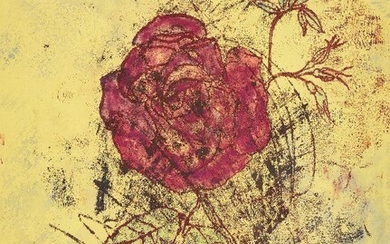 Sir Francis Rose, British 1909-1979 - Composition (Rose on yellow background), 1950; gouache on paper, signed and dated lower right 'Francis Rose 50', 60.5 x 48.3 cm: with a pencil on paper drawing on the reverse of the sheet (unframed) (ARR)...