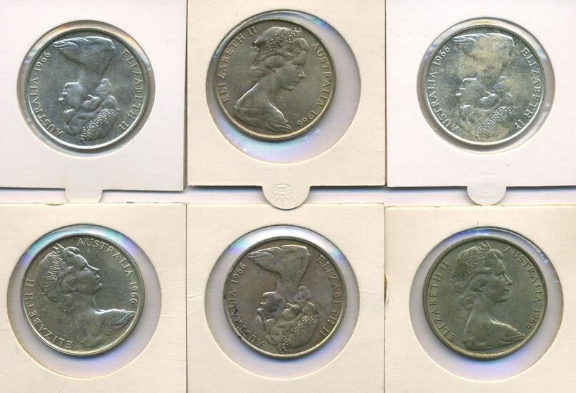 Six (6) 1966 Australian Round Fifty Cent Coins