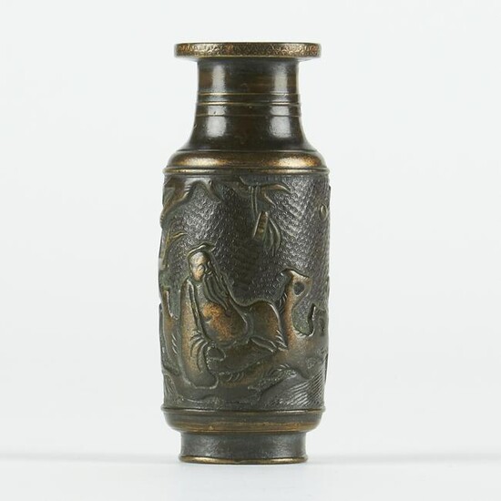 Small Chinese Ming Bronze Vase w/ Pictorial Decorations