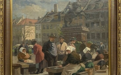 Soeren Christian Bjulf Market Place Scene Painting