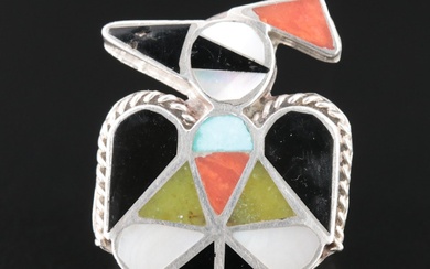 Southwestern Sterling Thunderbird Ring Including Turquoise
