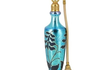 Steuben De Vilbiss Blue Aurene Engraved Perfume Bottle