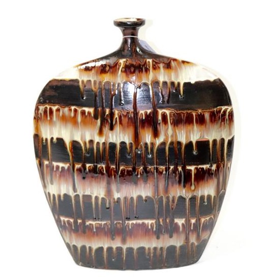 Studio Pottery, a large decorative vase of flattened