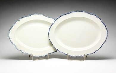 TWO ENGLISH FEATHER EDGE PLATTERS.