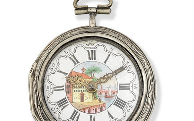 Tarts. A silver key wind pair case pocket watch with repoussé decoration