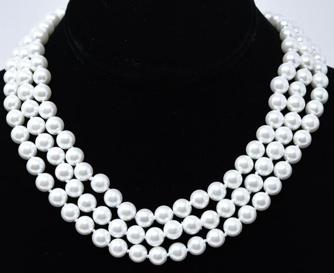 Three Hand Knotted 6 mm Pearl Necklace Strands