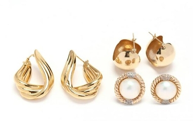 Three Pairs of Gold Earrings