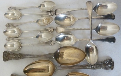 Three Victorian silver dessert spoons, Kings pattern, London...