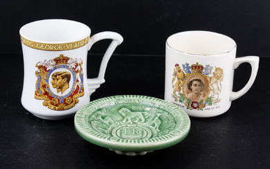 Three pieces of British commemorative ware, including an Elizabeth II...