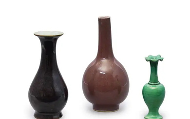 Three small Chinese monochrome vases Qing dynasty, 19th century Comprising a black-glazed...