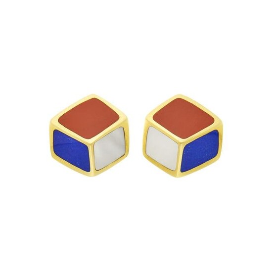 Tiffany & Co. Pair of Gold, Jasper, Mother-of-Pearl and Lapis Earrings