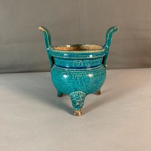 Tripod ding perfume burner | China, 19th centuryTurquoise blue enamelled...