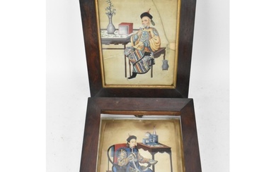Two Chinese export late Qing dynasty watercolours on rice pa...