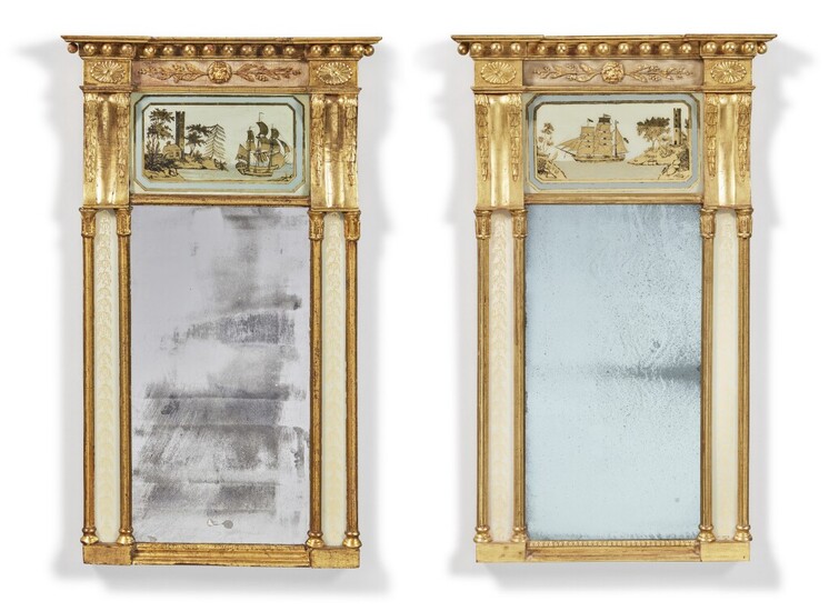 Two Classical Giltwood Eglomise Paneled Looking Glasses, New York, Circa 1815