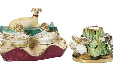 Two Jacob Petit Porcelain Canine Figural Encriers