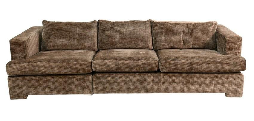 Two Part Custom Upholstered Sectional Sofa, tan tuxedo