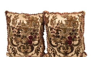 Two Pillows With 19th Century Needlework.