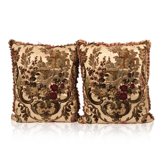 Two Pillows With 19th Century Needlework.