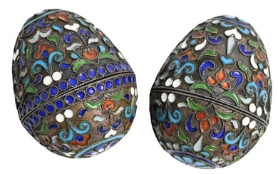 Two Russian Enamel Silver Egg Boxes