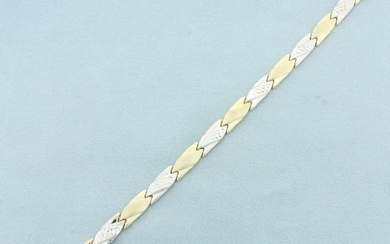 Two Tone Diamond Cut Designer Link Necklace in 14k Yellow and White Gold