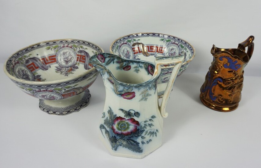Two Victorian Bells "Butterfly" Pattern Pottery Punch Bowls, 15cm high, 25.5cm wide, With a