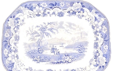 Two Victorian blue and white printware meat plates
