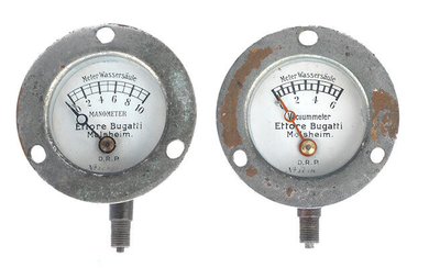 Two early Bugatti dashboard pressure gauges, 1909-1919