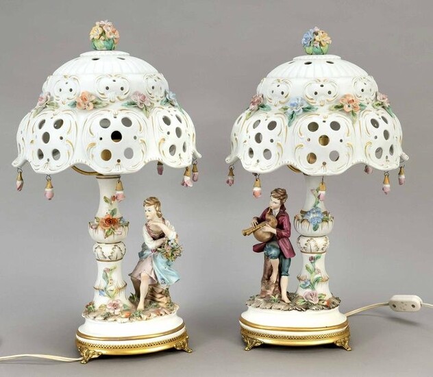 Two table lamps, Capodimonte