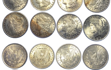 USA. Lot de huit pièces. 7 pièces de type Morgan Dollar de 1881 à 1898...
