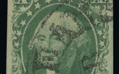 United States: 1851-6 Issue 10c green, Type II, four large margins, neatly-struck partial c.d....
