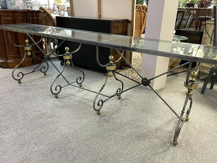 VTG WROUGHT IRON REGENCY STYLE CONSOLE TABLE 108"