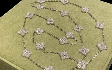 Van Cleef & Arpels 18K White Gold & Diamonds Vintage Alhambra Long Necklace 20 Motifs Diamonds