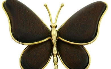 Van Cleef & Arpels Wood Gold Butterfly BROOCH Pin Clip