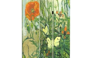 Van Gogh Butterflies Poppies Art Canvas Folding Screen