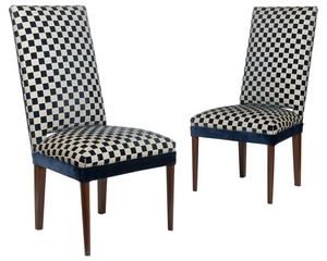 Velvet Checker Board Side Chairs - Pair