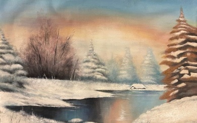 Very Rare Bob Ross "Winter Scene" Oil On Canvas