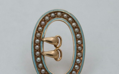 Victorian Enamel and Pearl 14K Gold Buckle Pina