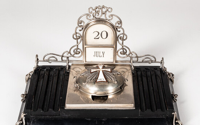 Victorian Sterling Silver and Wood Inkstand
