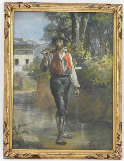 Victoriano CODINA Y LANGLIN (1844-1911) : Paysan. Aquarelle. Signé en bas à droite. 32 x...