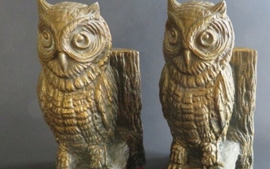 Vintage Brass Owl Bookends, Set of 2