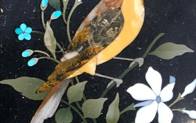 Vintage Carved Stone Inlaid Bird Art Panel