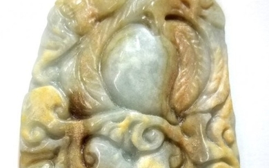 Vintage Jadeite Jade Carved Dragon Amulet Large Pendant